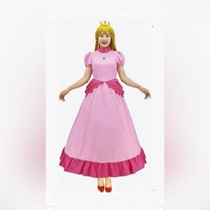 Super Mario Brothers Princess Peach Costume For Women Halloween Cosplay Dress
